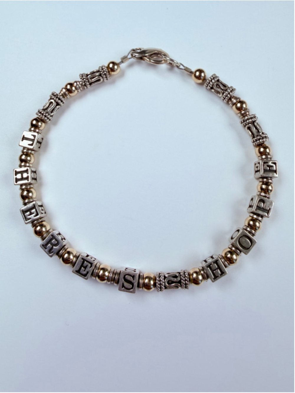 Two Tone "Hope" Letter Block 925 Sterling Silver Custom Charm Bead Bracelet